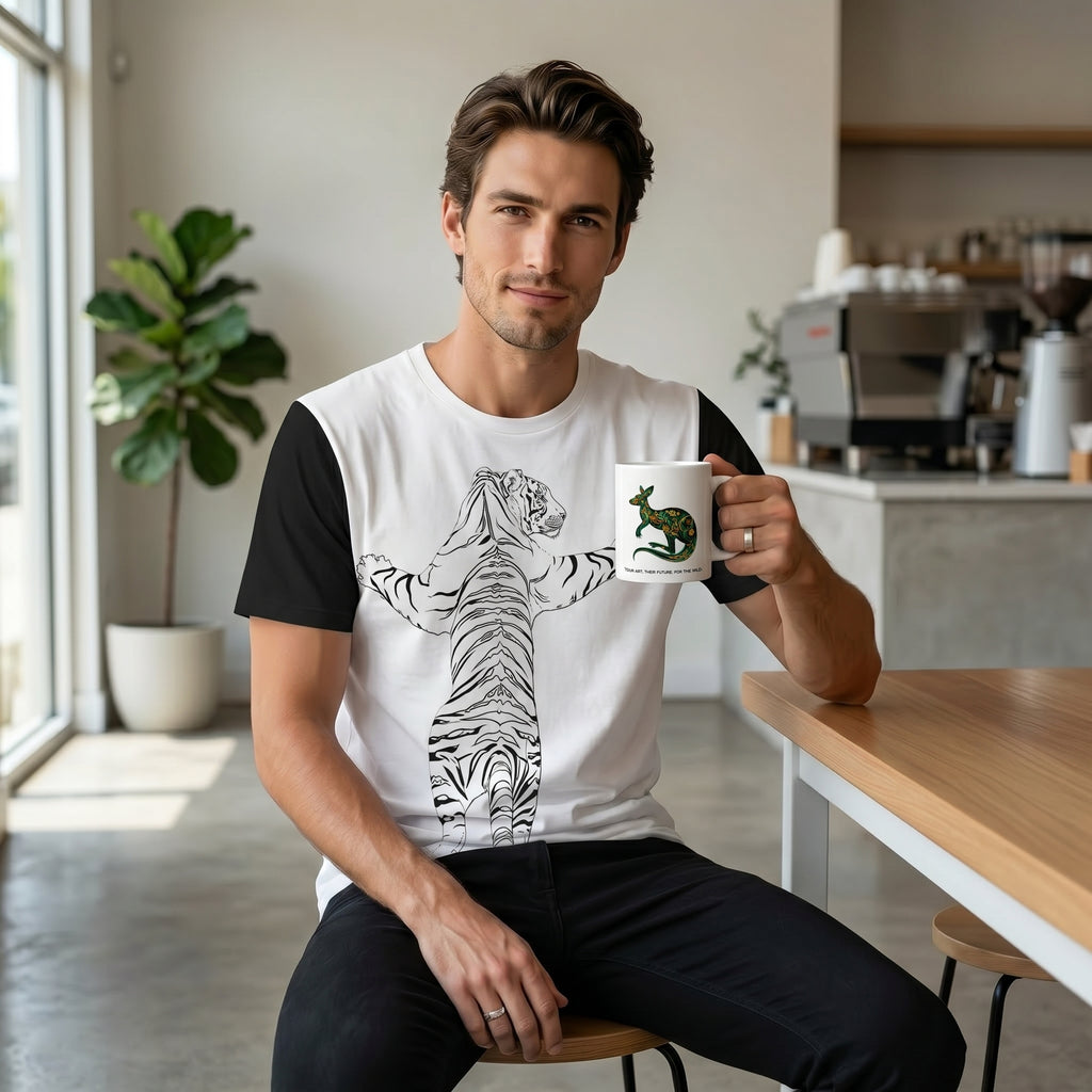 Kangaroo "The Wild" Paper-Cut Art Ceramic Mug | Minimalist Wildlife Coffee Cup