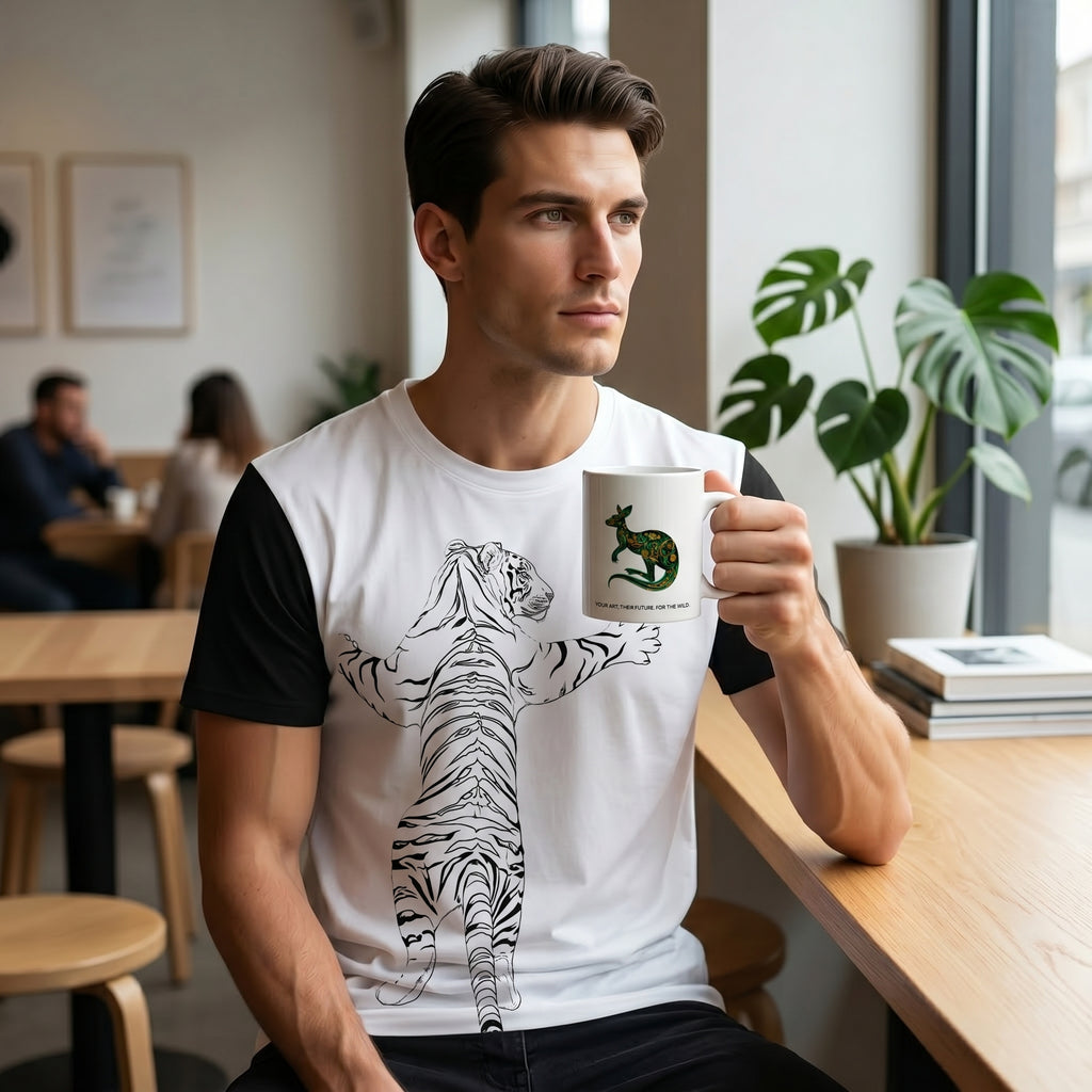 Kangaroo "The Wild" Paper-Cut Art Ceramic Mug | Minimalist Wildlife Coffee Cup