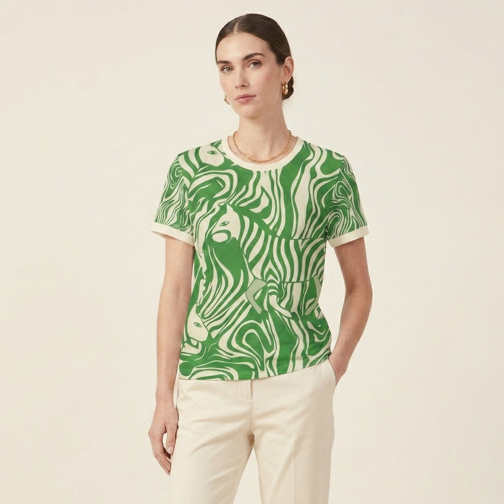 Minimalist Zebra Pattern Women’s T-Shirt – Bold Contrast Animal-Inspired Fashion for Modern Statement Style