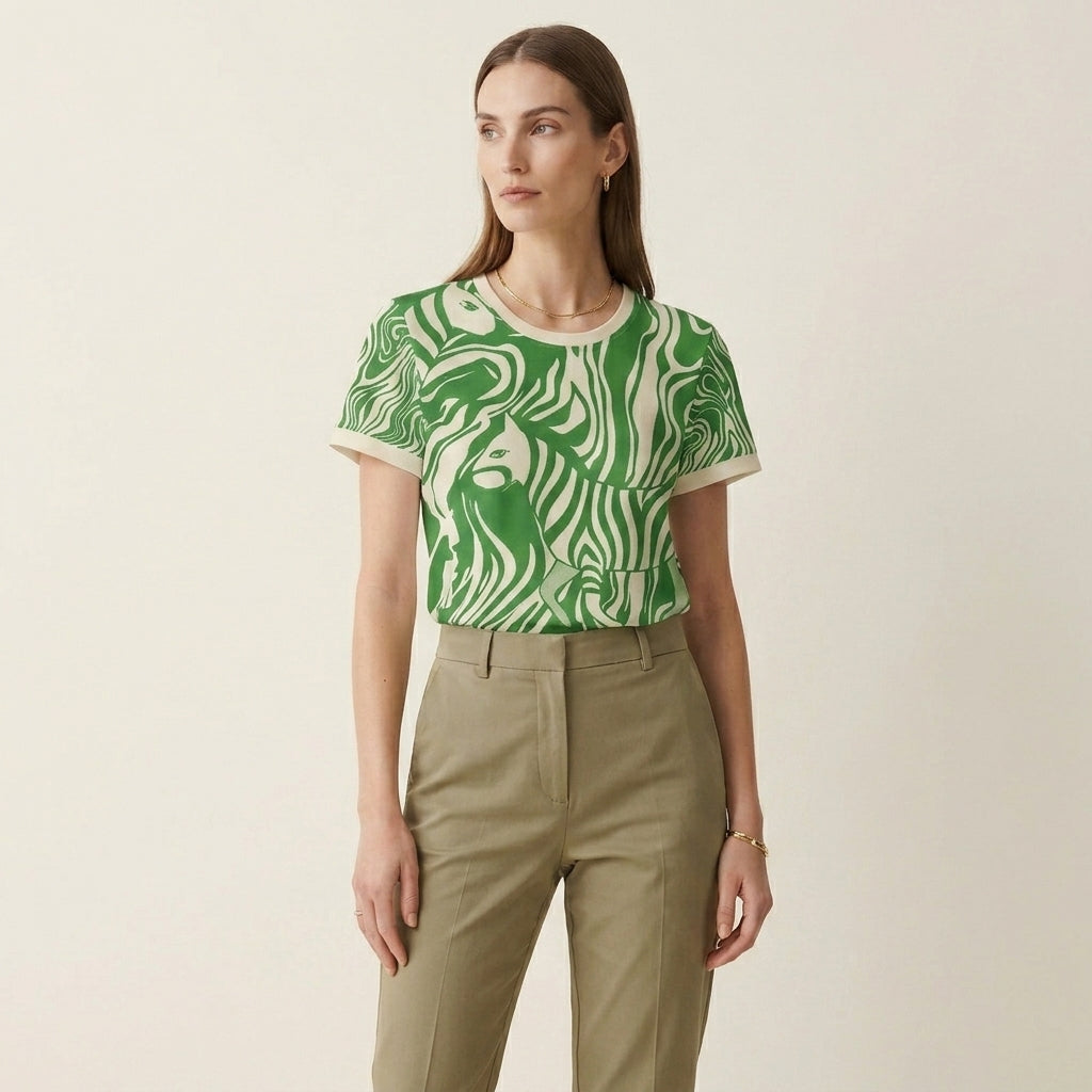 Minimalist Zebra Pattern Women’s T-Shirt – Bold Contrast Animal-Inspired Fashion for Modern Statement Style