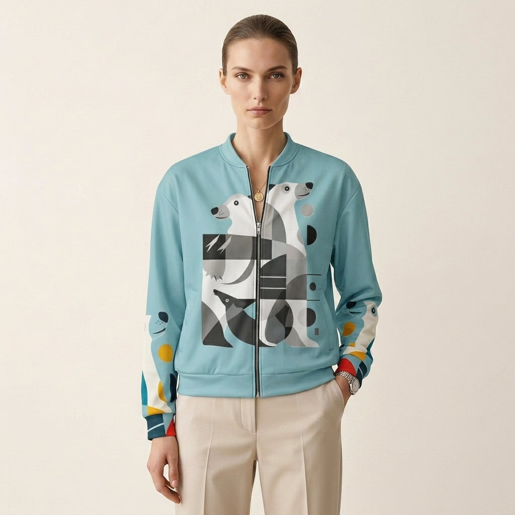 Minimalist Polar Bear Bomber Jacket – Clean Aesthetic Wildlife-Inspired Outerwear for Conscious Fashion Style