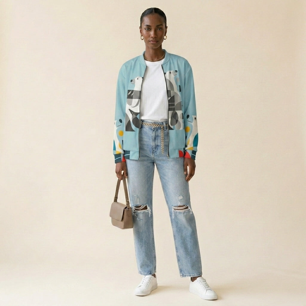 Minimalist Polar Bear Bomber Jacket – Clean Aesthetic Wildlife-Inspired Outerwear for Conscious Fashion Style