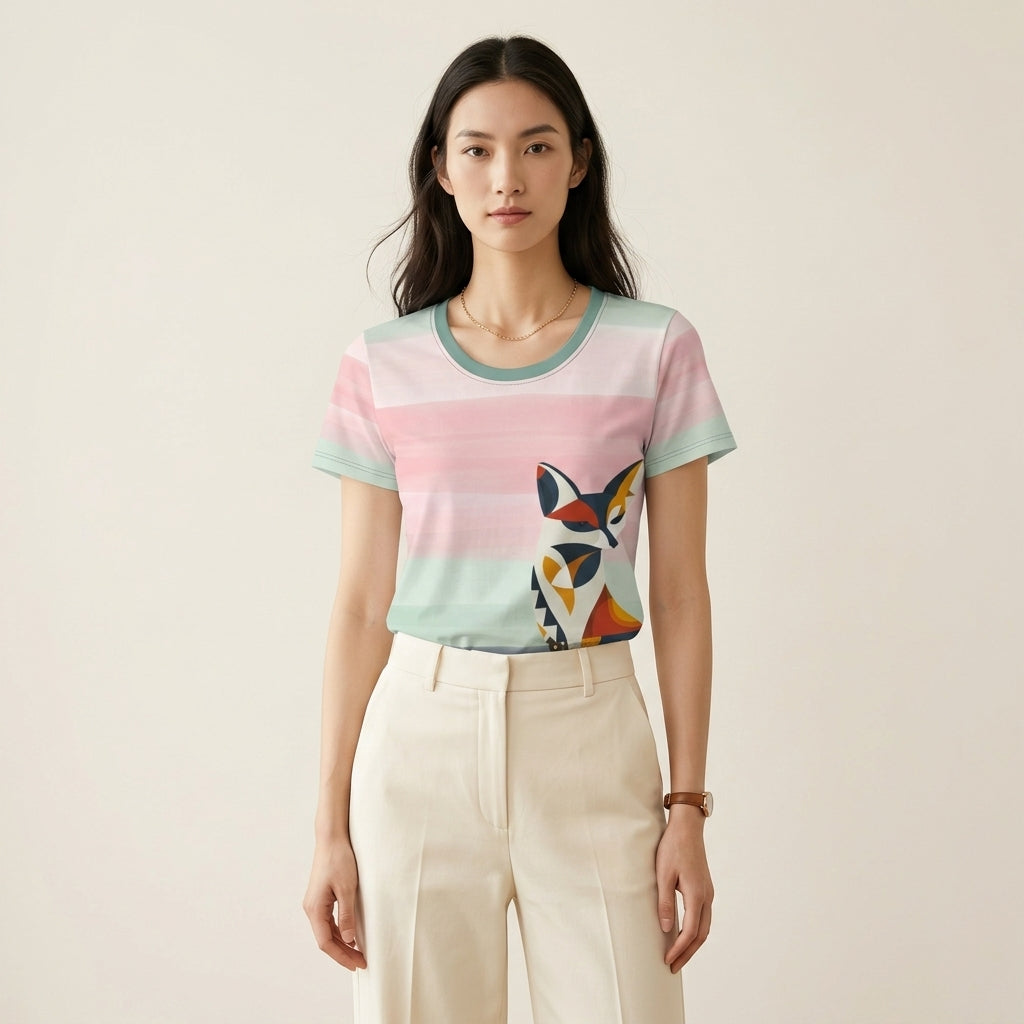 Abstract Fox Women’s T-Shirt – Artistic Animal Symbol Fashion for Modern Minimalist Style