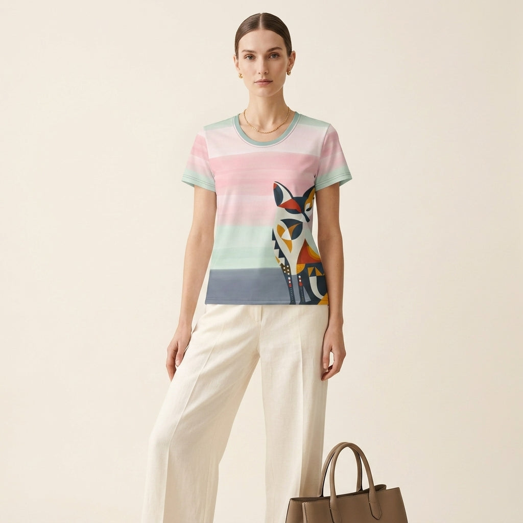 Abstract Fox Women’s T-Shirt – Artistic Animal Symbol Fashion for Modern Minimalist Style