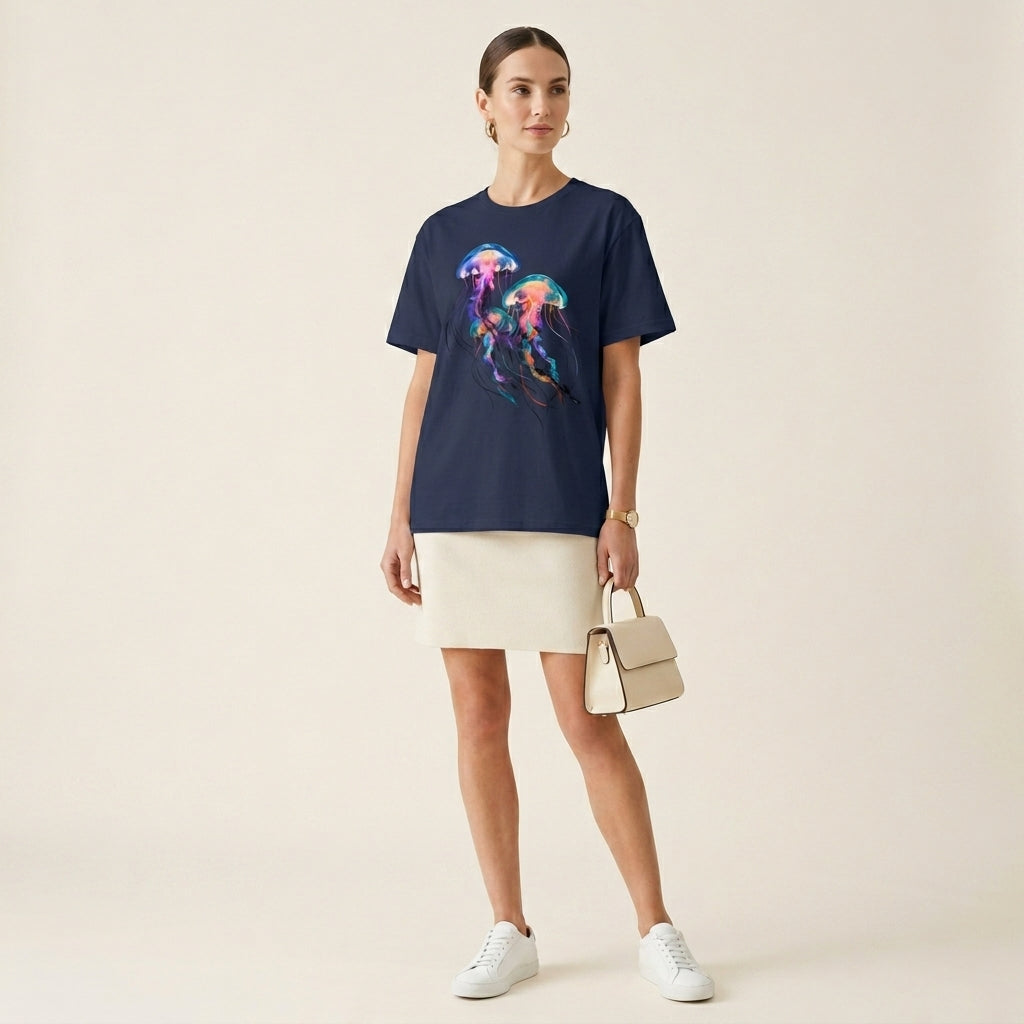 Minimalist Jellyfish Graphic T-Shirt – Ocean-Inspired Symbol Fashion for Calm Artistic Modern Style