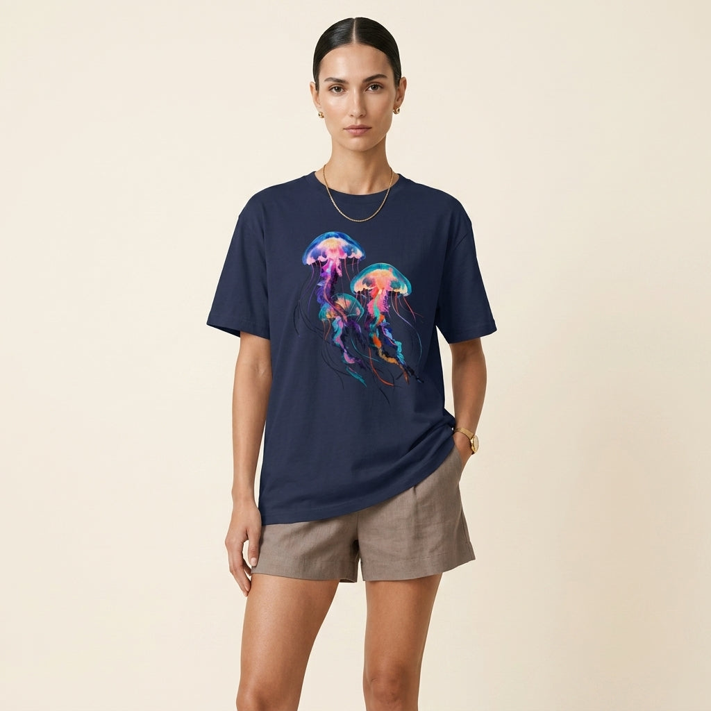 Minimalist Jellyfish Graphic T-Shirt – Ocean-Inspired Symbol Fashion for Calm Artistic Modern Style