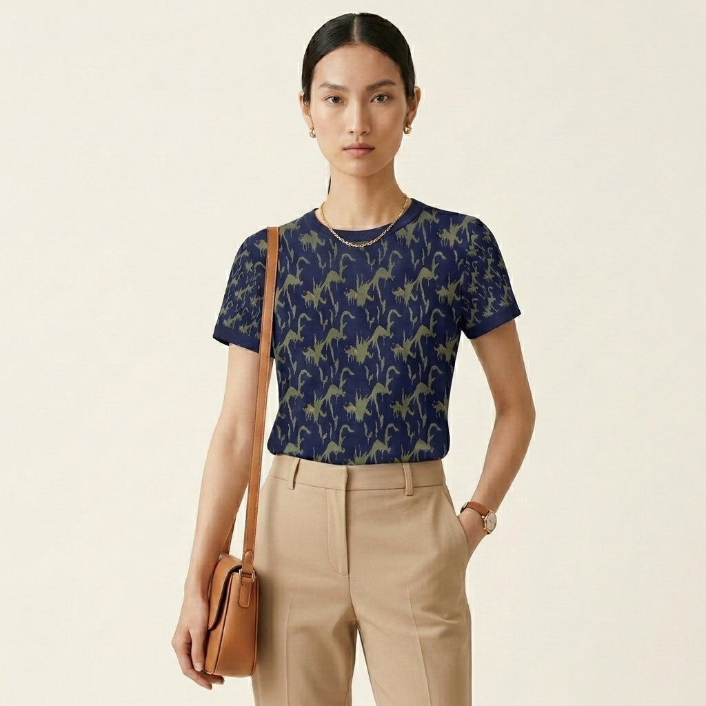 Minimalist Women’s T-Shirt – Desert-Inspired Animal Pattern Fashion for Modern Statement Style