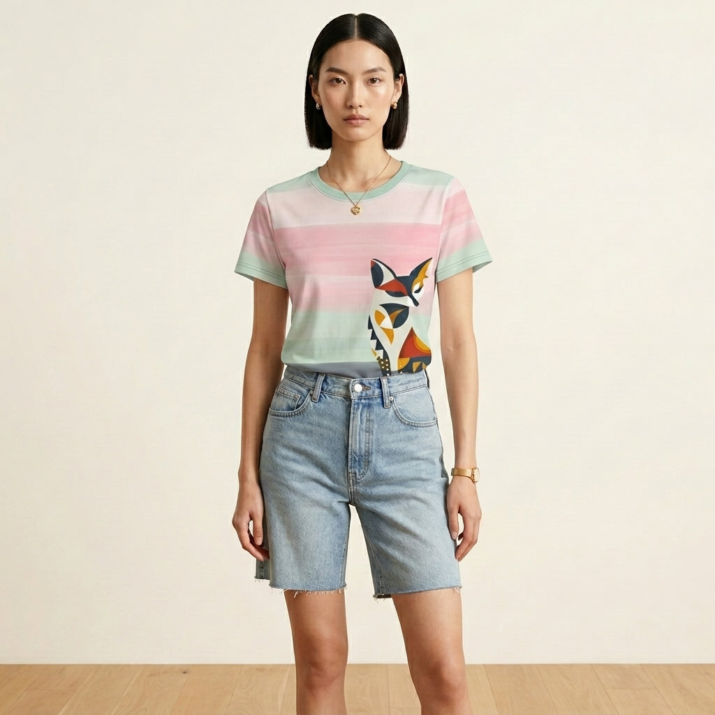Abstract Fox Women’s T-Shirt – Artistic Animal Symbol Fashion for Modern Minimalist Style