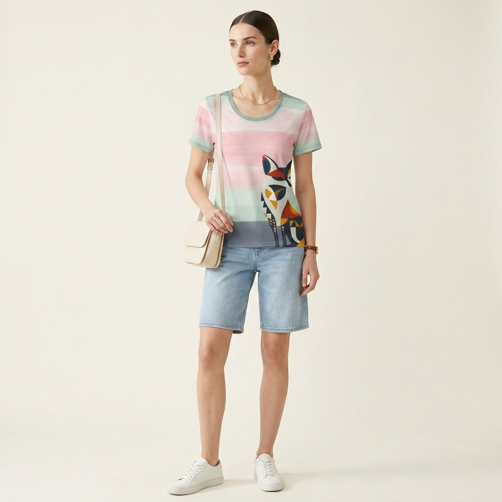 Abstract Fox Women’s T-Shirt – Artistic Animal Symbol Fashion for Modern Minimalist Style