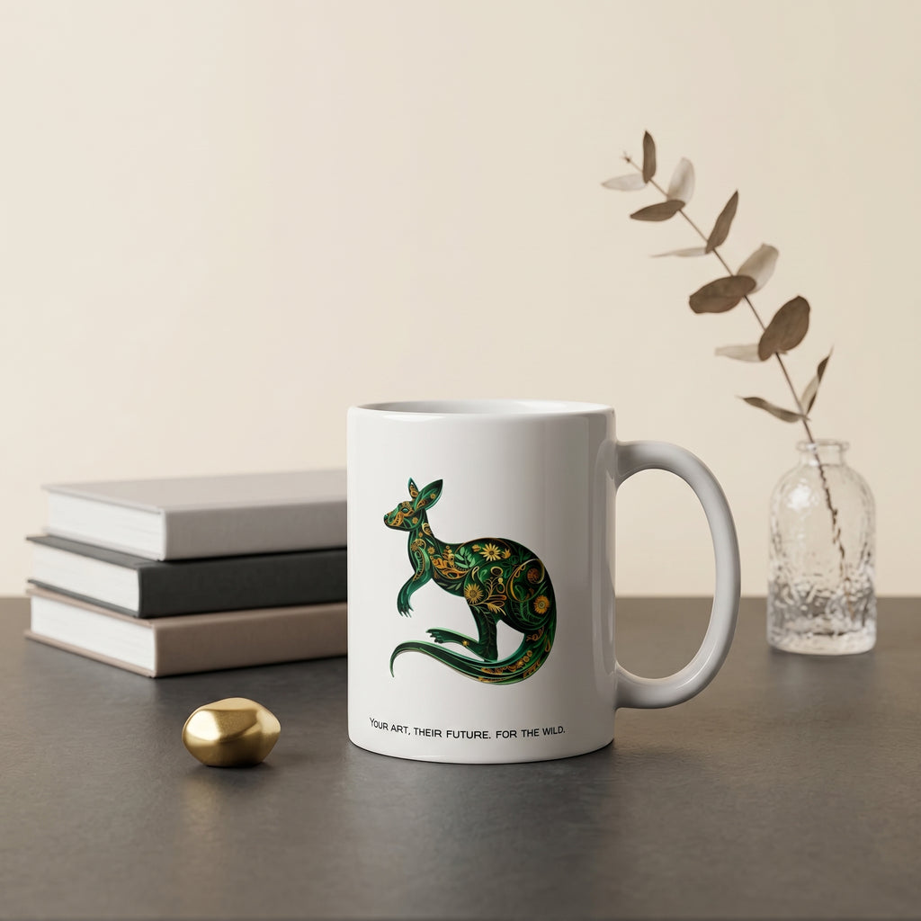 Kangaroo "The Wild" Paper-Cut Art Ceramic Mug | Minimalist Wildlife Coffee Cup