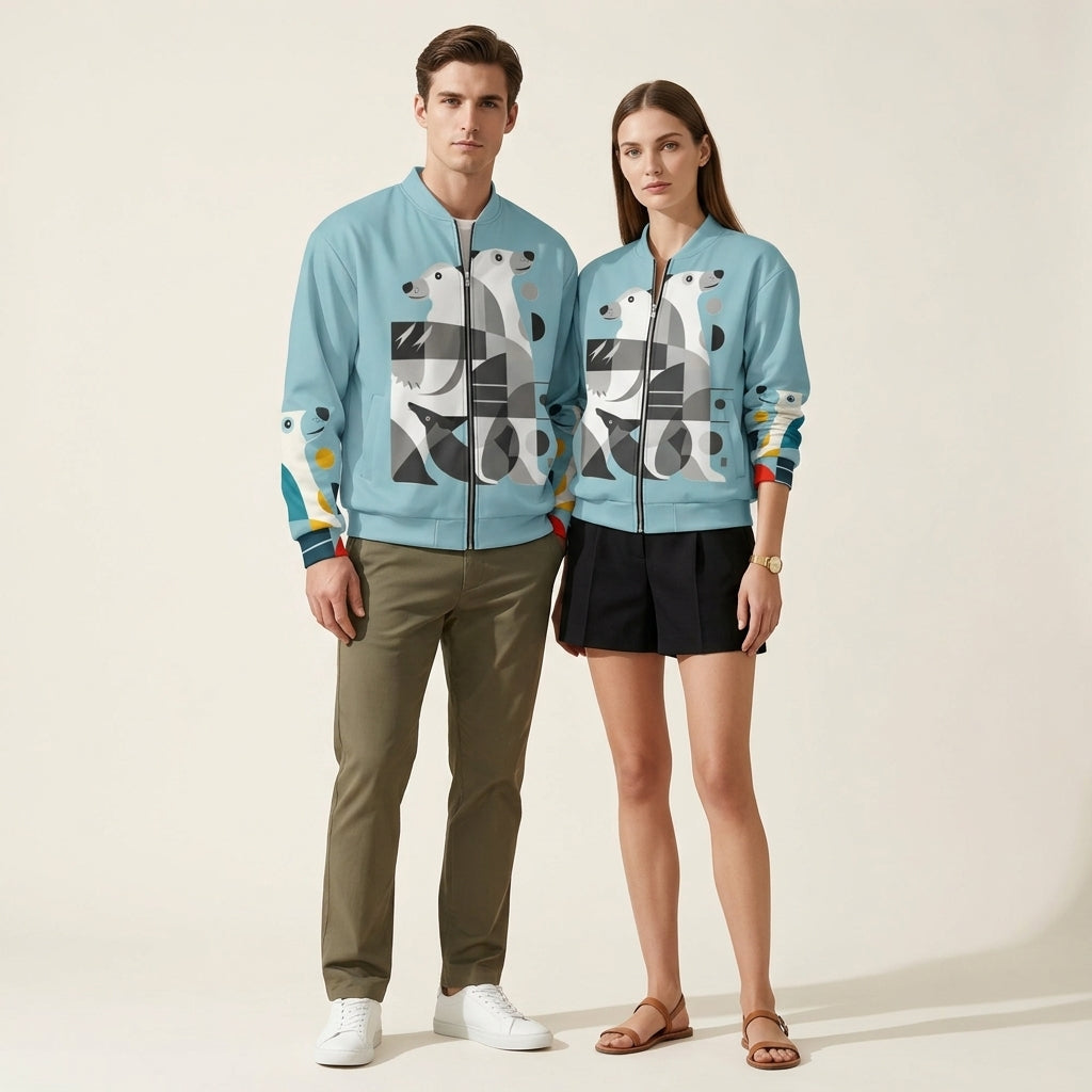 Minimalist Polar Bear Bomber Jacket – Clean Aesthetic Wildlife-Inspired Outerwear for Conscious Fashion Style