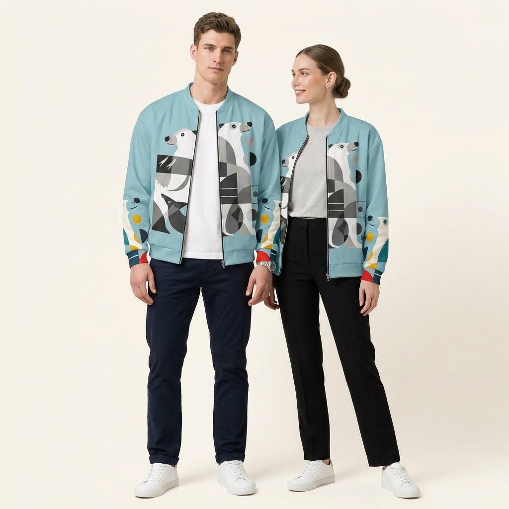 Minimalist Polar Bear Bomber Jacket – Clean Aesthetic Wildlife-Inspired Outerwear for Conscious Fashion Style