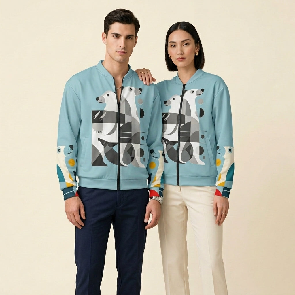 Minimalist Polar Bear Bomber Jacket – Clean Aesthetic Wildlife-Inspired Outerwear for Conscious Fashion Style
