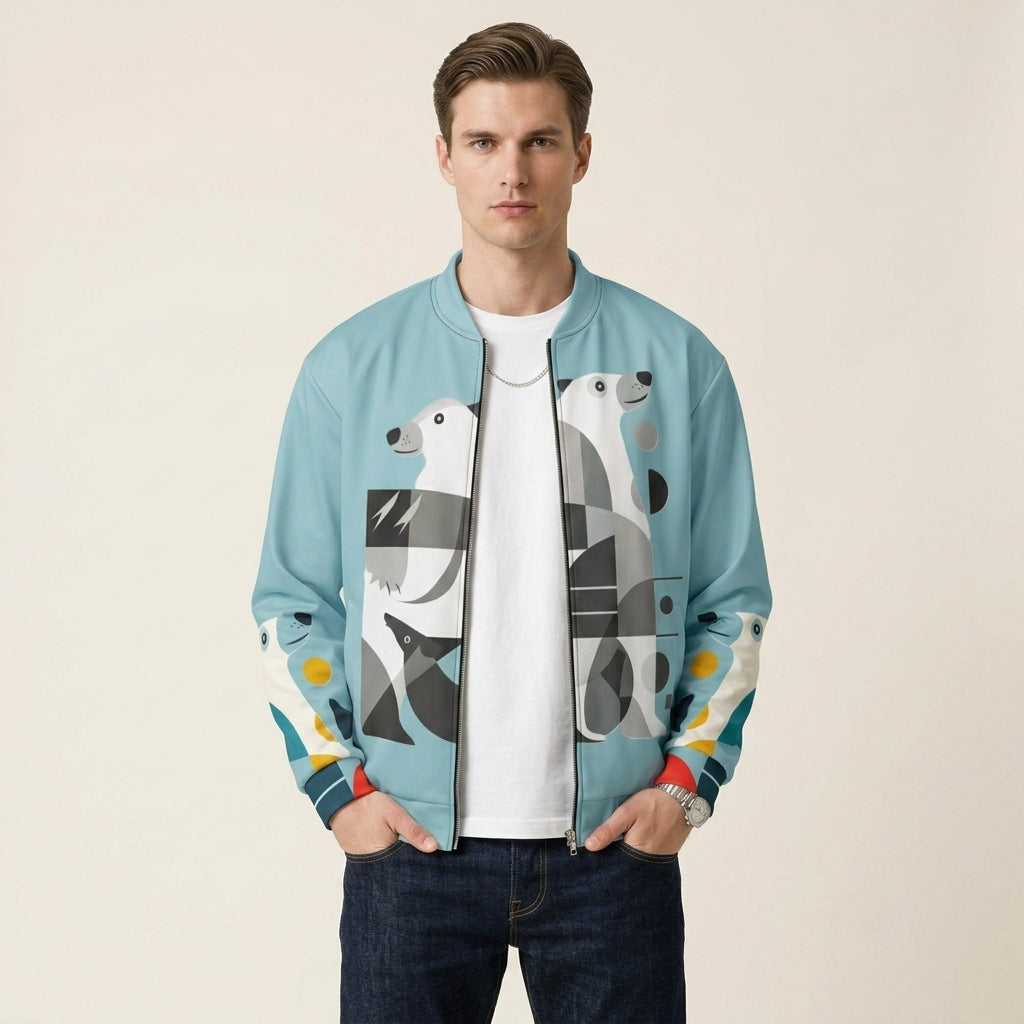 Minimalist Polar Bear Bomber Jacket – Clean Aesthetic Wildlife-Inspired Outerwear for Conscious Fashion Style