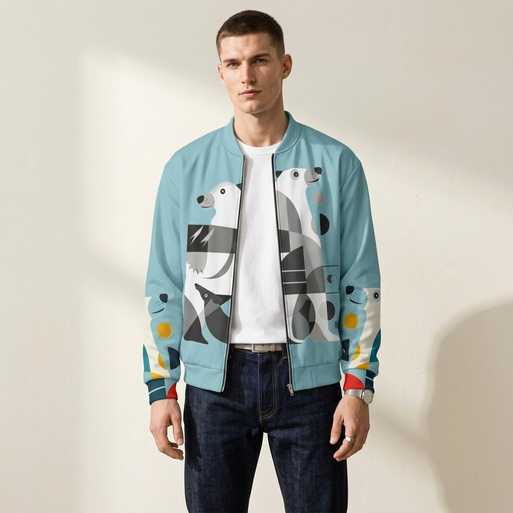 Minimalist Polar Bear Bomber Jacket – Clean Aesthetic Wildlife-Inspired Outerwear for Conscious Fashion Style