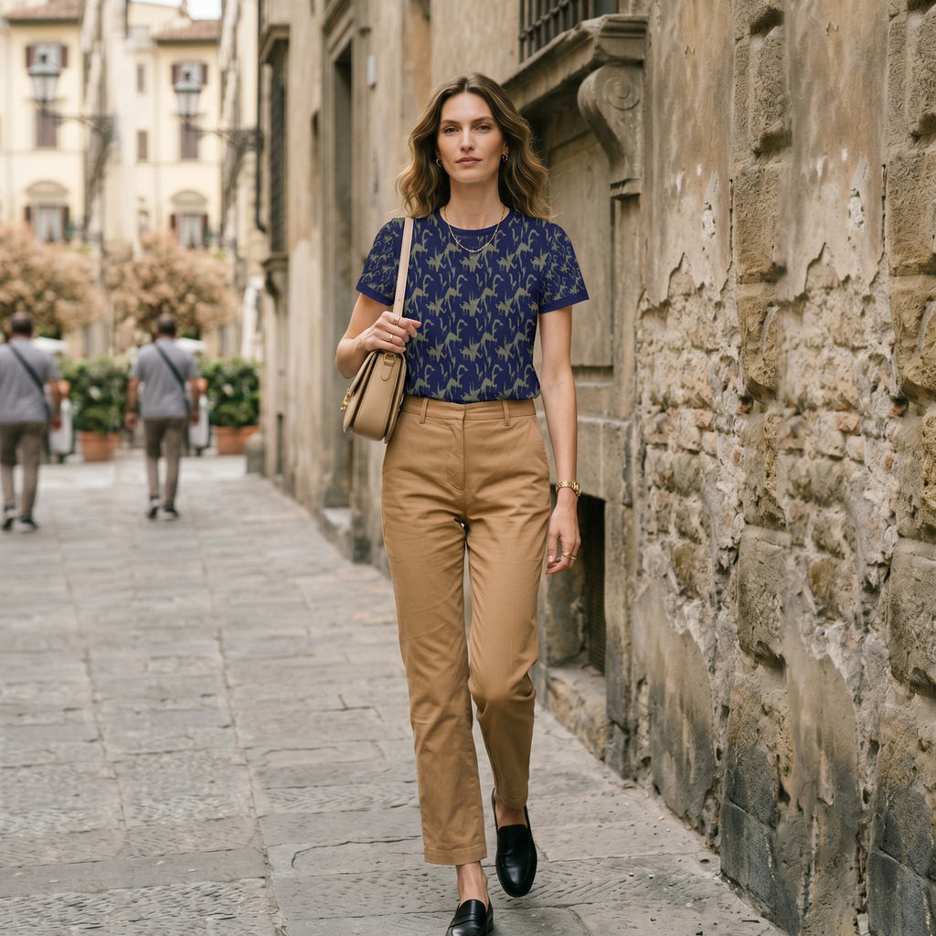 Minimalist Women’s T-Shirt – Desert-Inspired Animal Pattern Fashion for Modern Statement Style