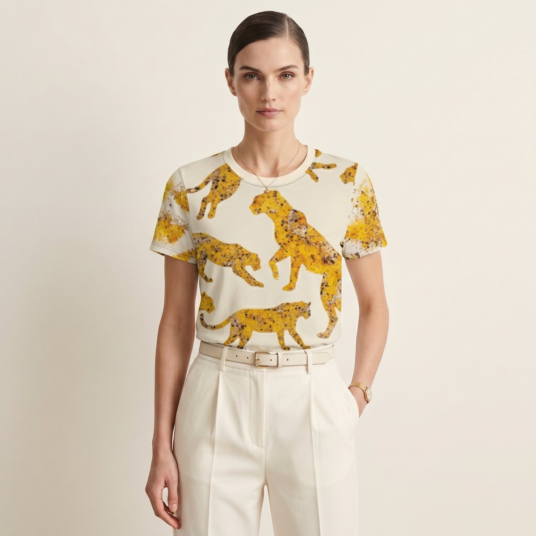 Minimalist Leopard-Inspired Women’s T-Shirt – Clean Aesthetic Animal Symbol Fashion for Modern Conscious Style