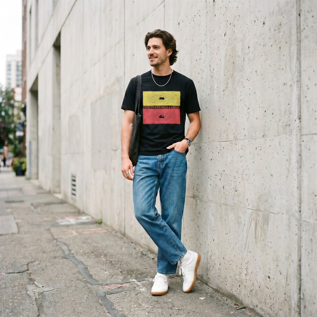 Even Tigers Need a Break Graphic T-Shirt – Conceptual Tiger Statement Tee for Modern Work-Life Balance Style