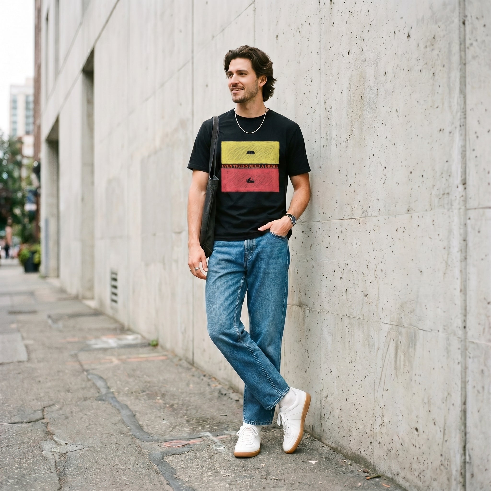 Even Tigers Need a Break Graphic T-Shirt – Conceptual Tiger Statement Tee for Modern Work-Life Balance Style