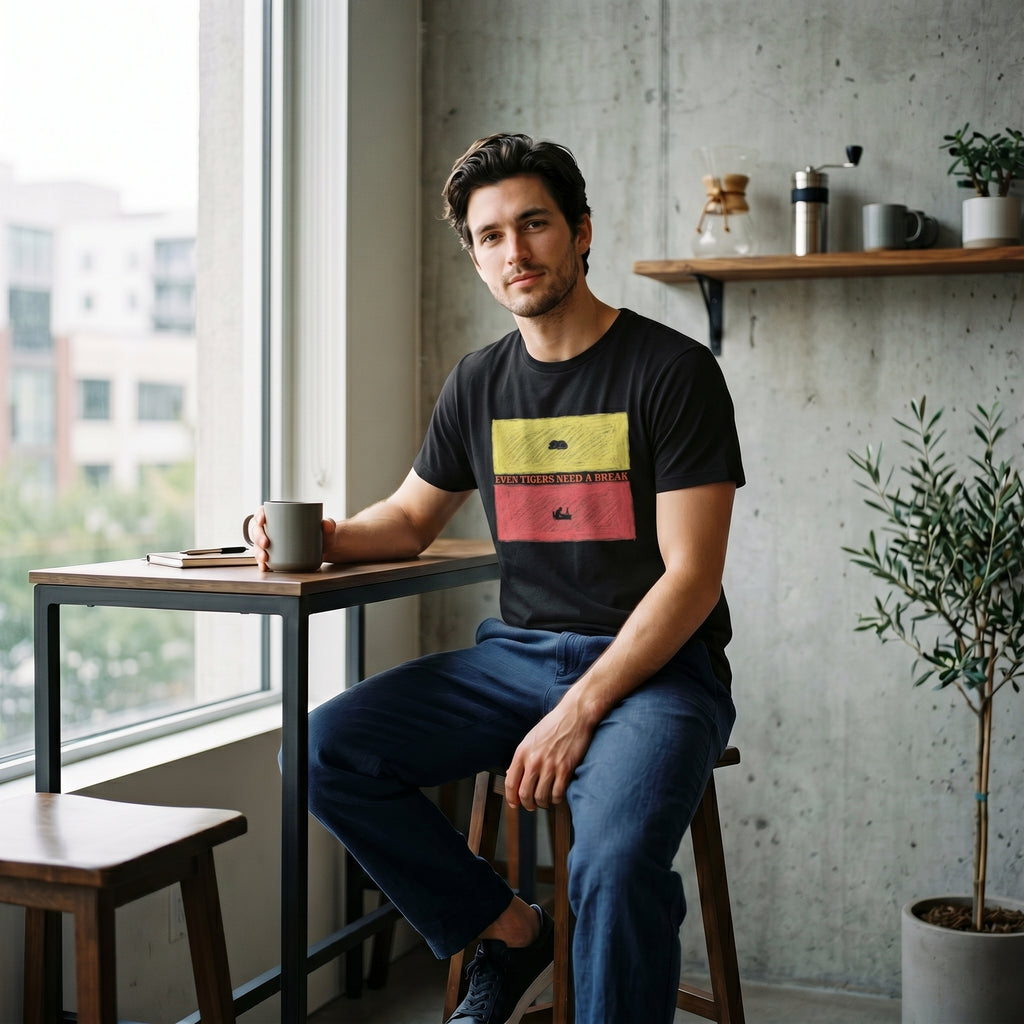 Even Tigers Need a Break Graphic T-Shirt – Conceptual Tiger Statement Tee for Modern Work-Life Balance Style