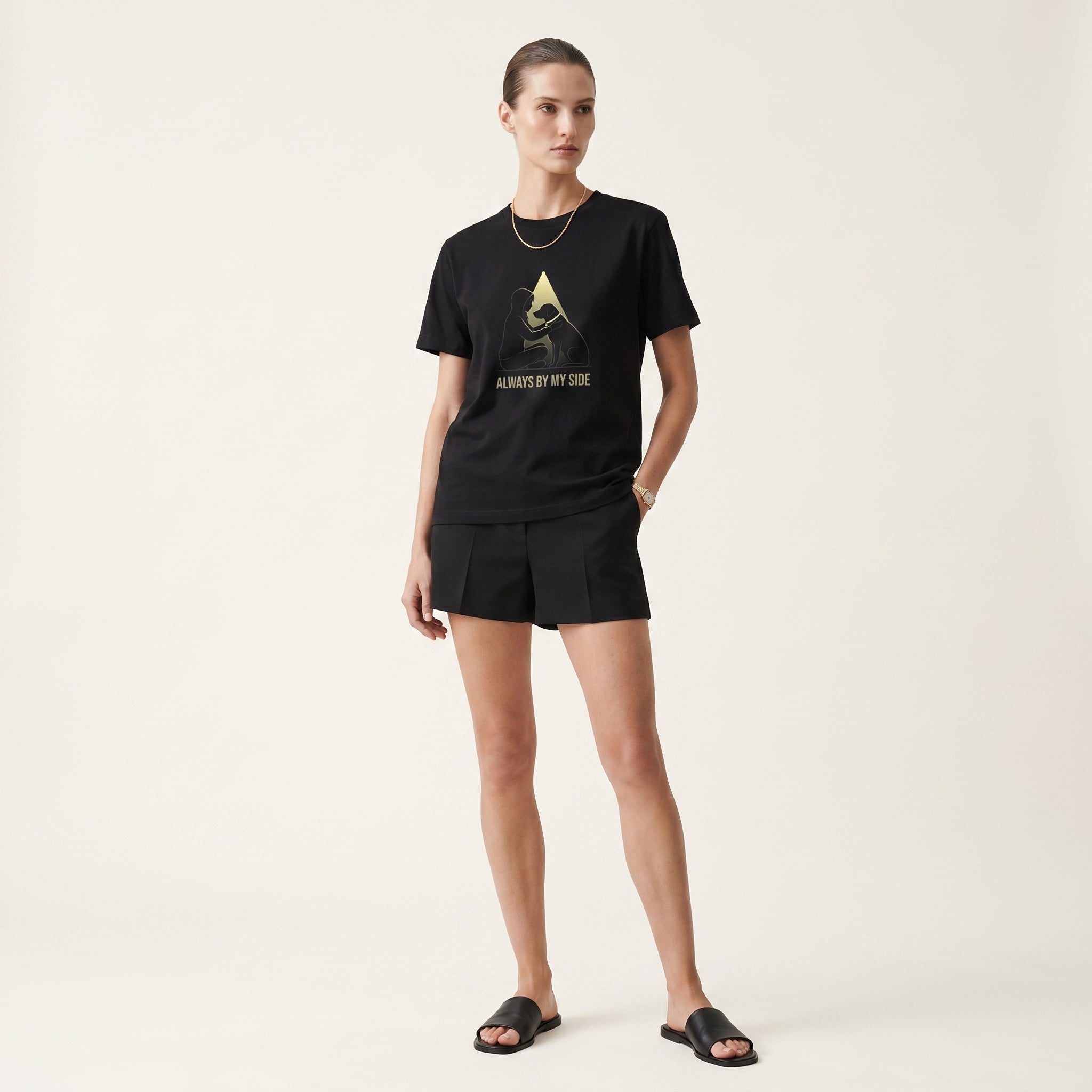 Always by My Side Dog Lover T-Shirt – Minimalist Pet Bond Graphic Tee for Emotional Everyday Style