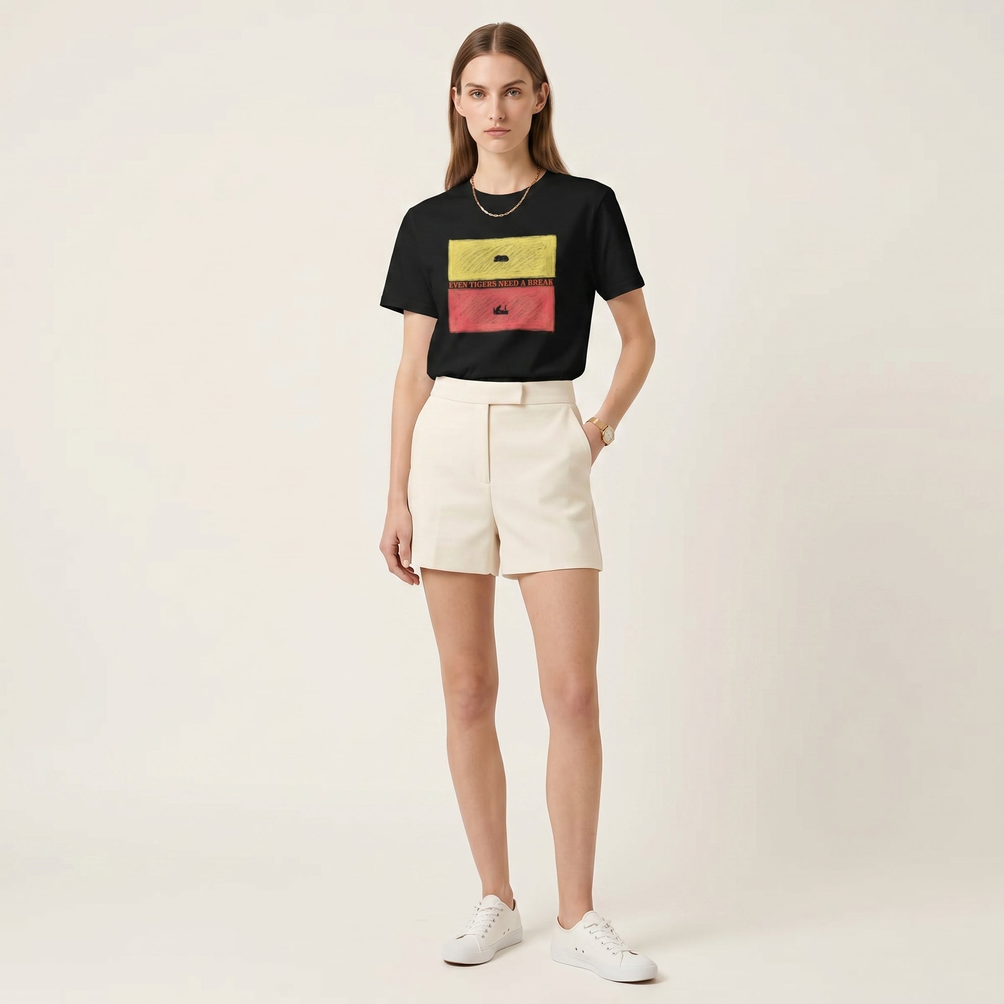 Even Tigers Need a Break Graphic T-Shirt – Conceptual Tiger Statement Tee for Modern Work-Life Balance Style