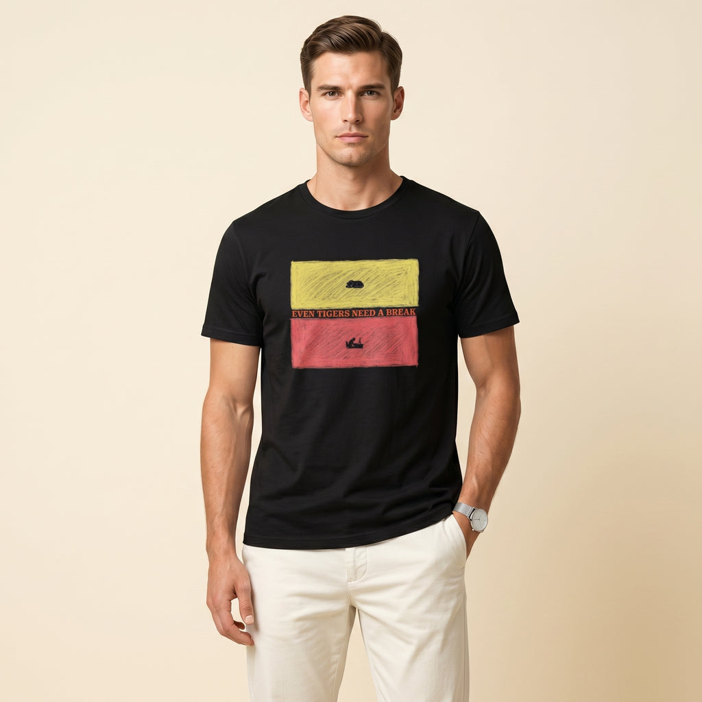 Even Tigers Need a Break Graphic T-Shirt – Conceptual Tiger Statement Tee for Modern Work-Life Balance Style