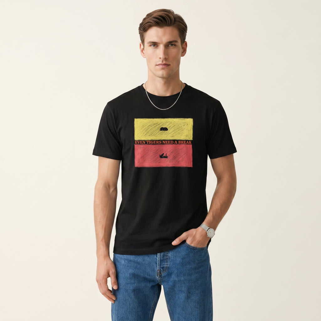 Even Tigers Need a Break Graphic T-Shirt – Conceptual Tiger Statement Tee for Modern Work-Life Balance Style