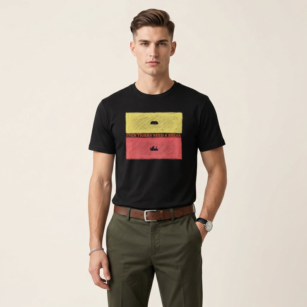 Even Tigers Need a Break Graphic T-Shirt – Conceptual Tiger Statement Tee for Modern Work-Life Balance Style