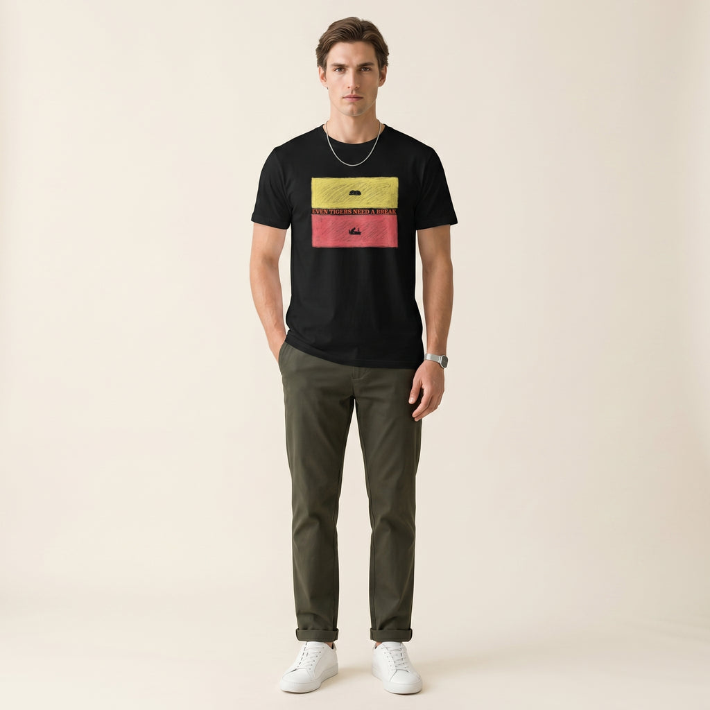 Even Tigers Need a Break Graphic T-Shirt – Conceptual Tiger Statement Tee for Modern Work-Life Balance Style