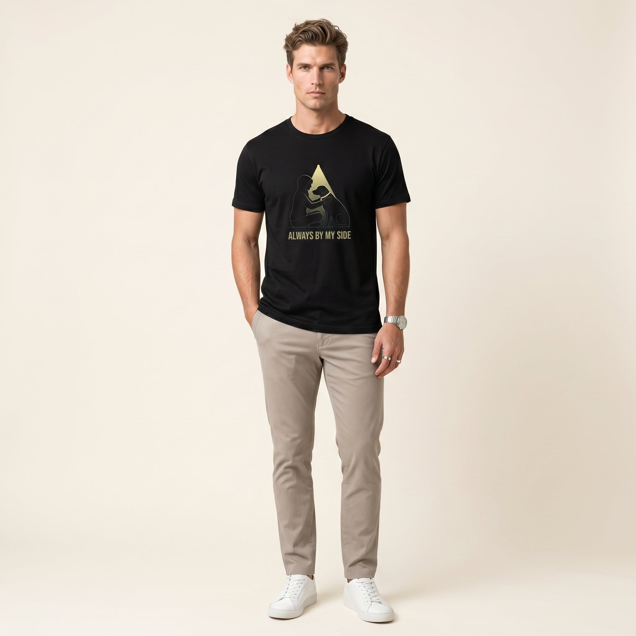 Always by My Side Dog Lover T-Shirt – Minimalist Pet Bond Graphic Tee for Emotional Everyday Style