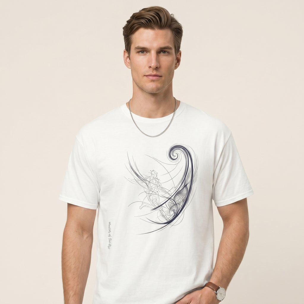 Master of the Arc Minimalist Football T-Shirt – Abstract Bend Trajectory Graphic Tee Inspired by Precision Motion