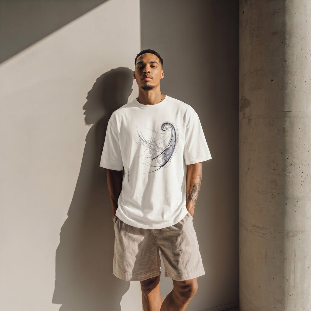 Master of the Arc Minimalist Football T-Shirt – Abstract Bend Trajectory Graphic Tee Inspired by Precision Motion