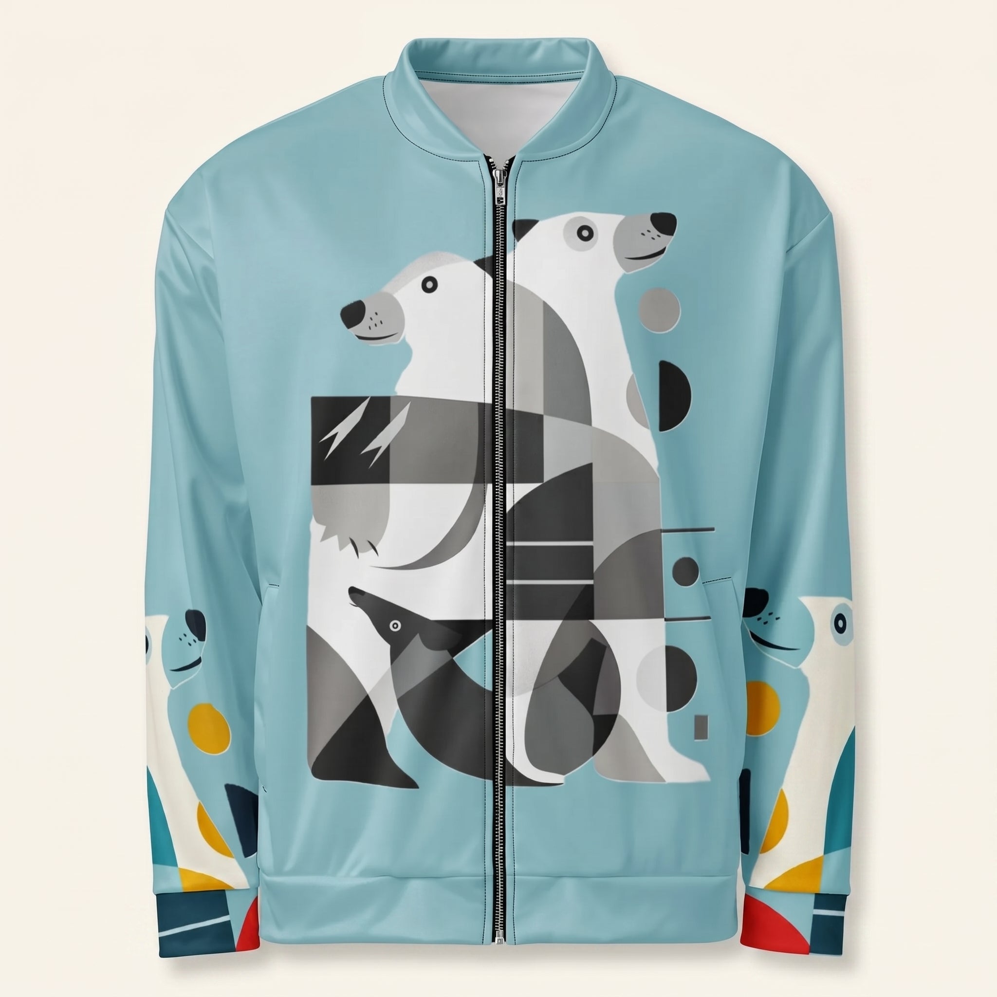 Minimalist Polar Bear Bomber Jacket – Clean Aesthetic Wildlife-Inspired Outerwear for Conscious Fashion Style