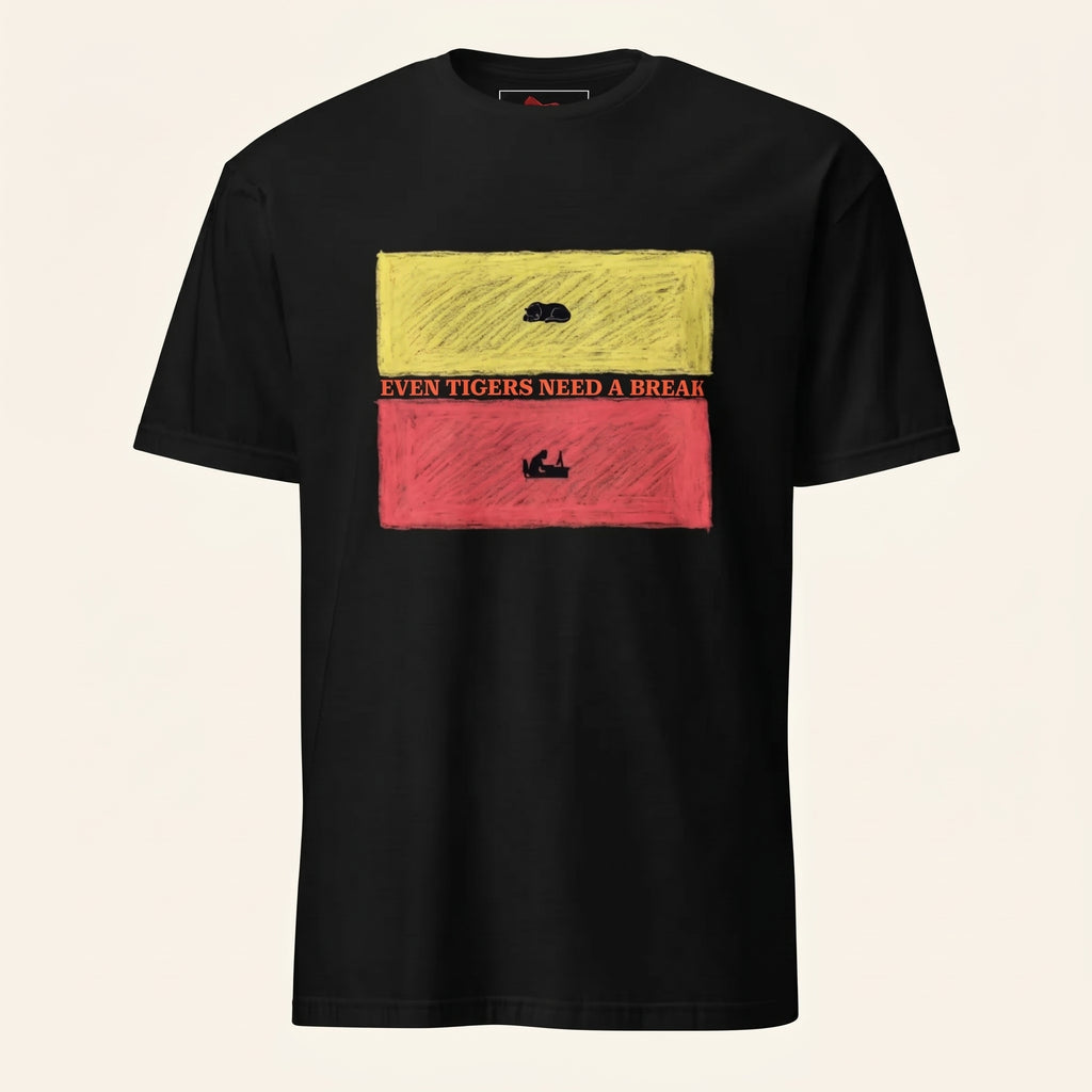 Even Tigers Need a Break Graphic T-Shirt – Conceptual Tiger Statement Tee for Modern Work-Life Balance Style