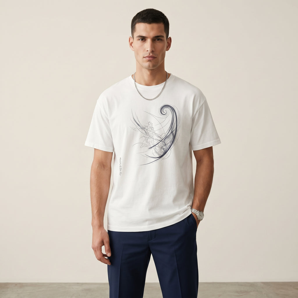 Master of the Arc Minimalist Football T-Shirt – Abstract Bend Trajectory Graphic Tee Inspired by Precision Motion