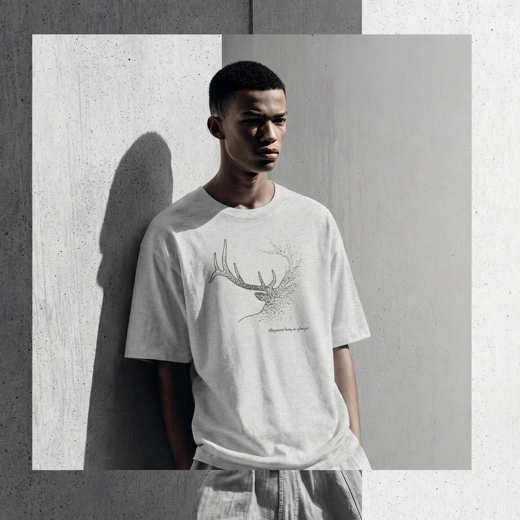 Dissolving Reindeer T-Shirt – Minimalist Wildlife Graphic Inspired by Awareness and Memory