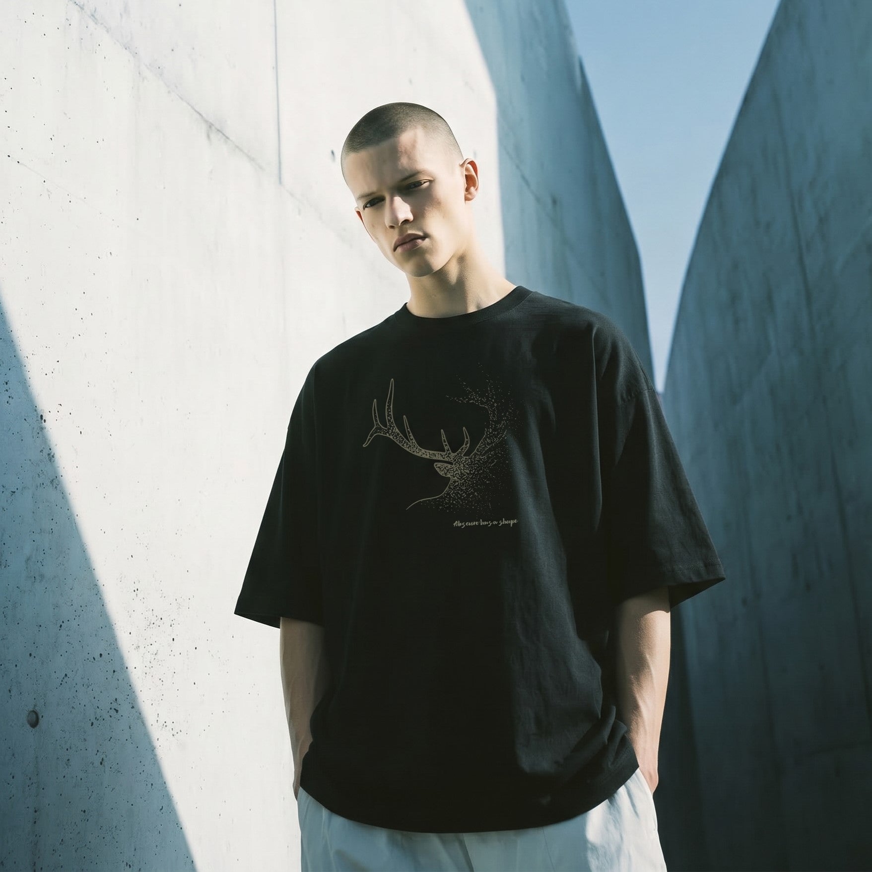 Dissolving Reindeer T-Shirt – Minimalist Wildlife Graphic Inspired by Awareness and Memory