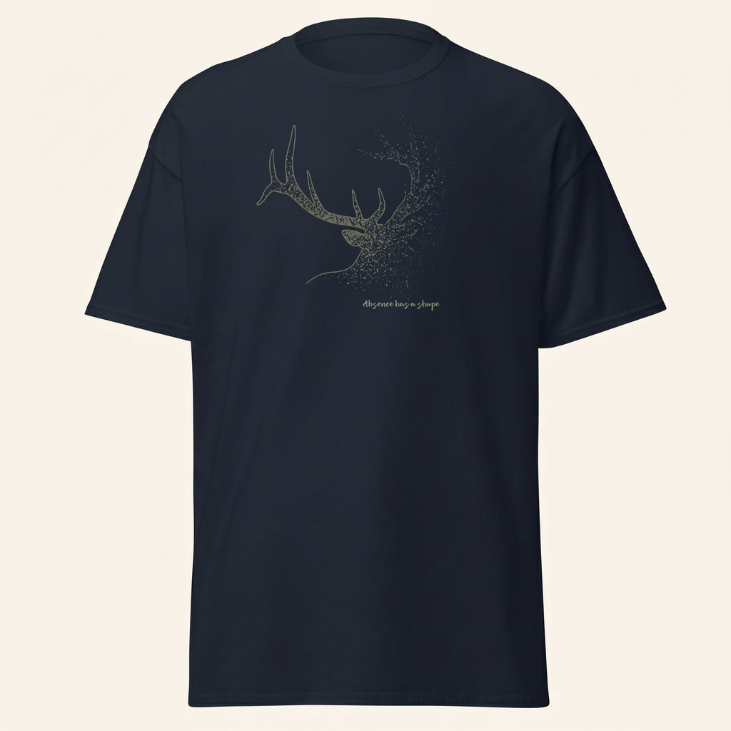Dissolving Reindeer T-Shirt – Minimalist Wildlife Graphic Inspired by Awareness and Memory