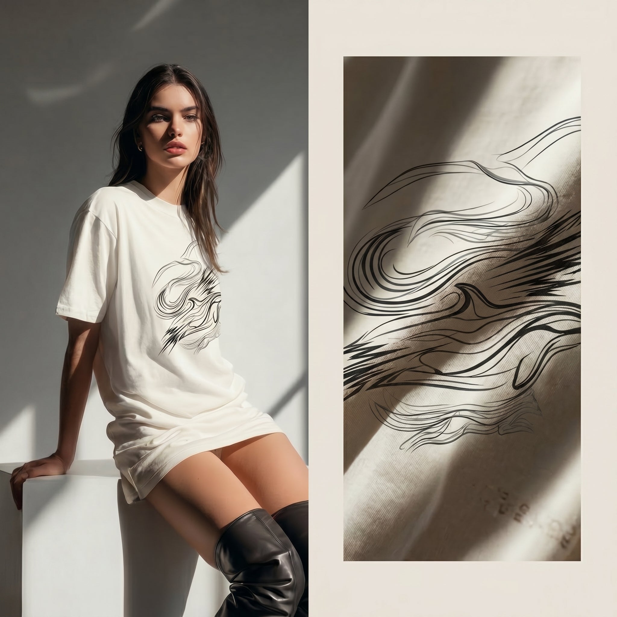 Abstract Animal Line Art T-Shirt – Minimalist Hidden Symbol Tee for Refined Artistic Style
