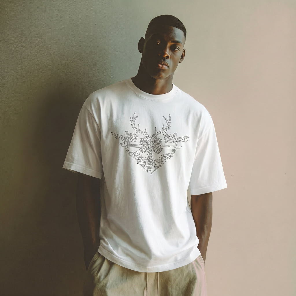 Minimalist Deer Bone T-Shirt – Abstract Wildlife Anatomy Tee for Conceptual Modern Style