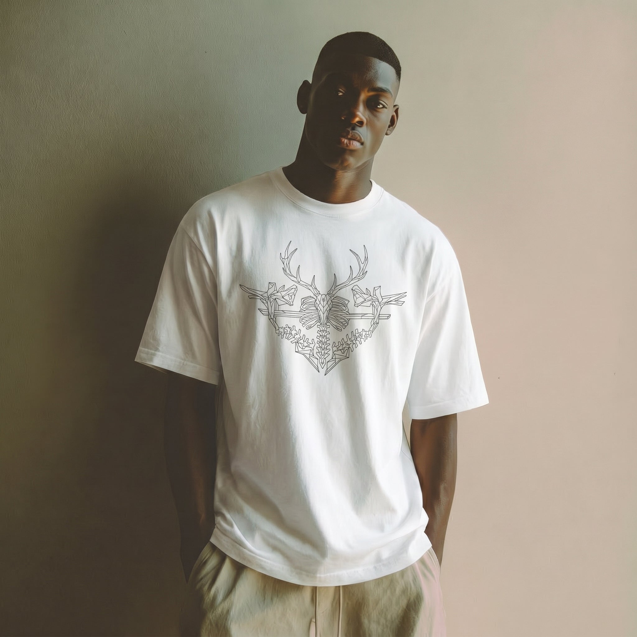 Minimalist Deer Bone T-Shirt – Abstract Wildlife Anatomy Tee for Conceptual Modern Style