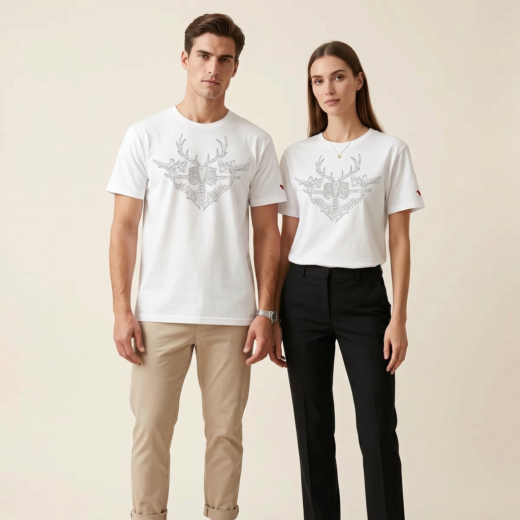 Minimalist Deer Bone T-Shirt – Abstract Wildlife Anatomy Tee for Conceptual Modern Style