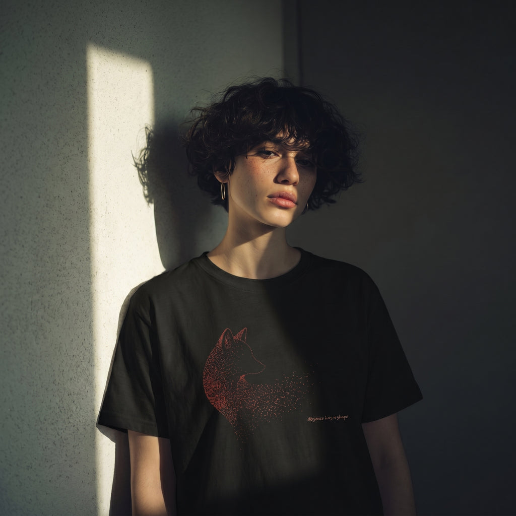 Absence Has a Shape Heavyweight T-Shirt – Dissolving Fox Graphic Tee for Quiet Luxury Aesthetic Minimalist Fashion